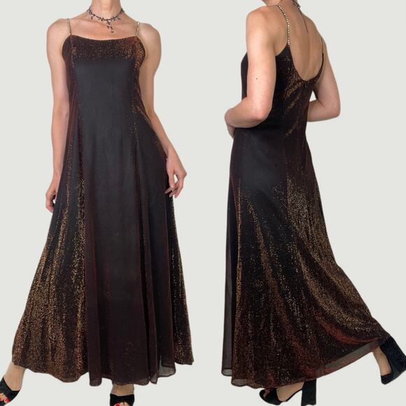 SOLD Scott McClintock copper metallic glitter prom dress maxi gown rhinestone - Picture 3 of 13